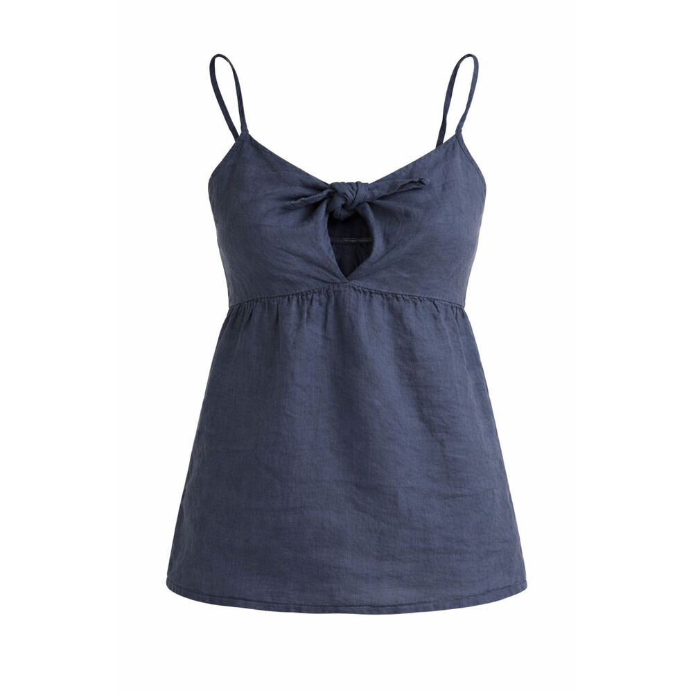 Terzo Millennio Linen Tank Top Made in Italy Blue Tie Front Camisole Size M